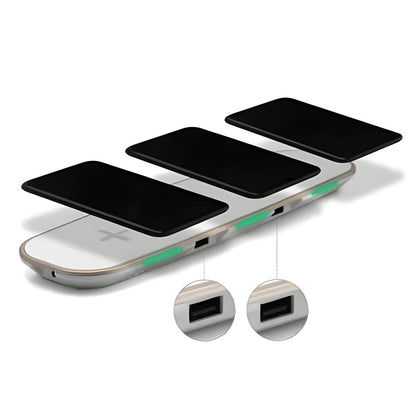 Black and white 3-in-1 Qi wireless charging pad base station charging multiple devices