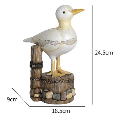 Realistic resin seagull statue with wooden stump base, perfect for coastal-inspired home decor