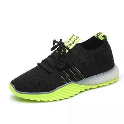 Breathable mesh sneakers in beige, white orange, black orange, and black green colors