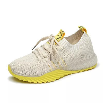 Breathable mesh sneakers in beige, white orange, black orange, and black green colors