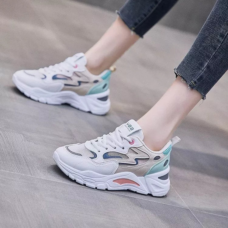 Daddy Shoes All-match Casual White Sports Women's Shoes in microfiber material