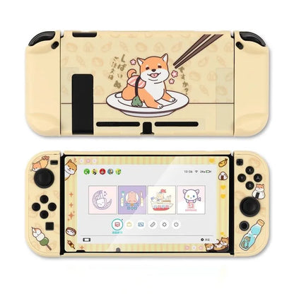 Sea Otter design silicone protective case fitted on a blue and red Nintendo Switch console on a table.