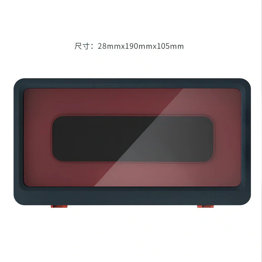 Blue waterproof mobile phone holder with anti-fog film mounted on bathroom wall