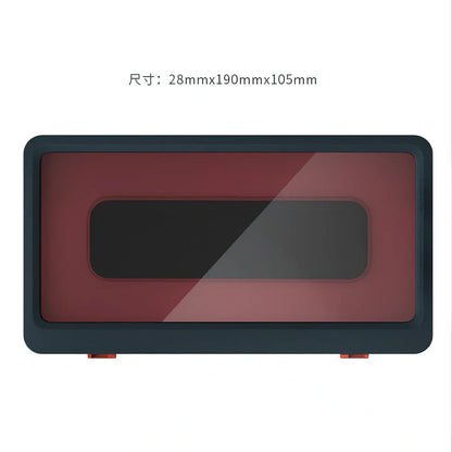 Blue waterproof mobile phone holder with anti-fog film mounted on bathroom wall