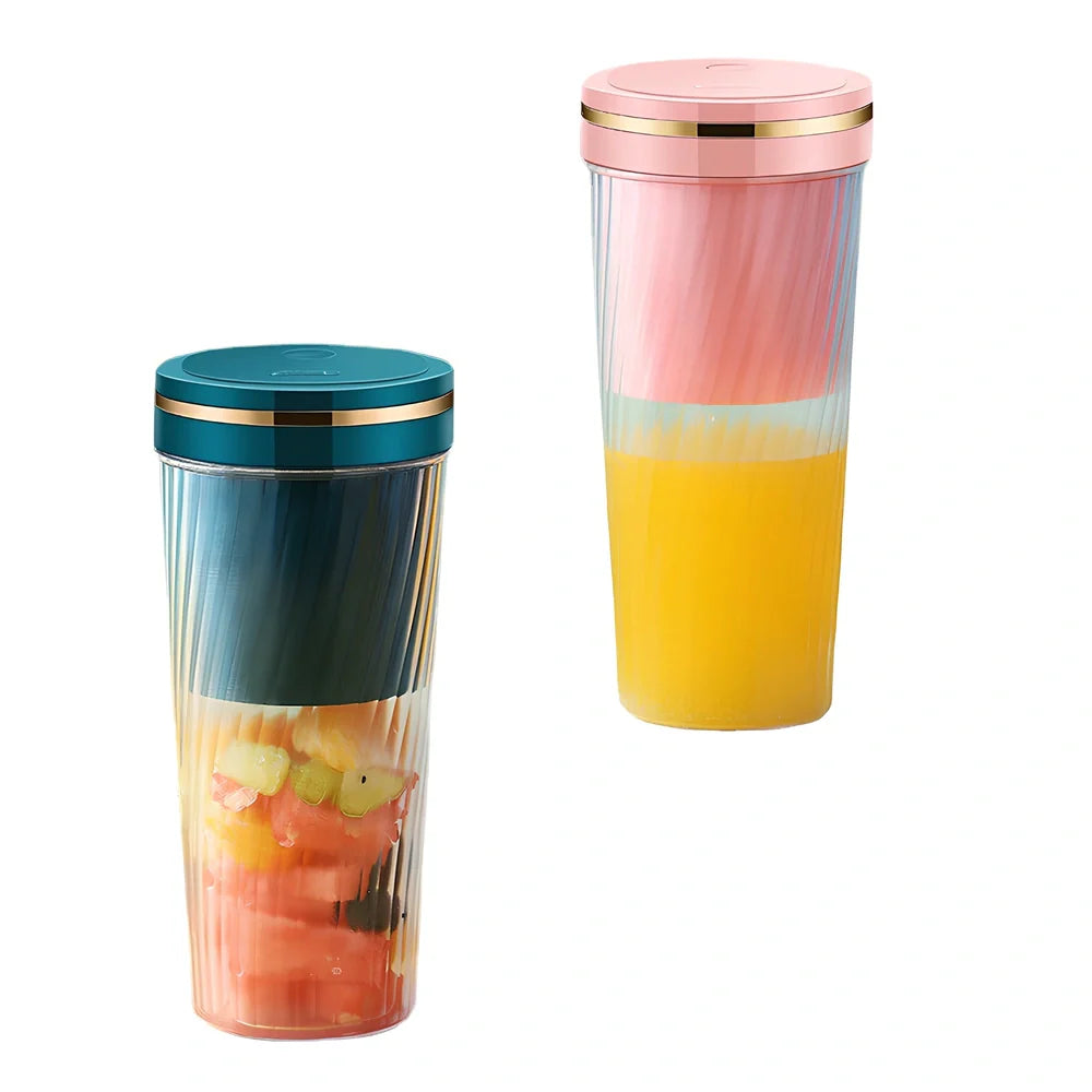 Green portable fruit juicer with 350ml capacity cup and 600ml pulp residue box