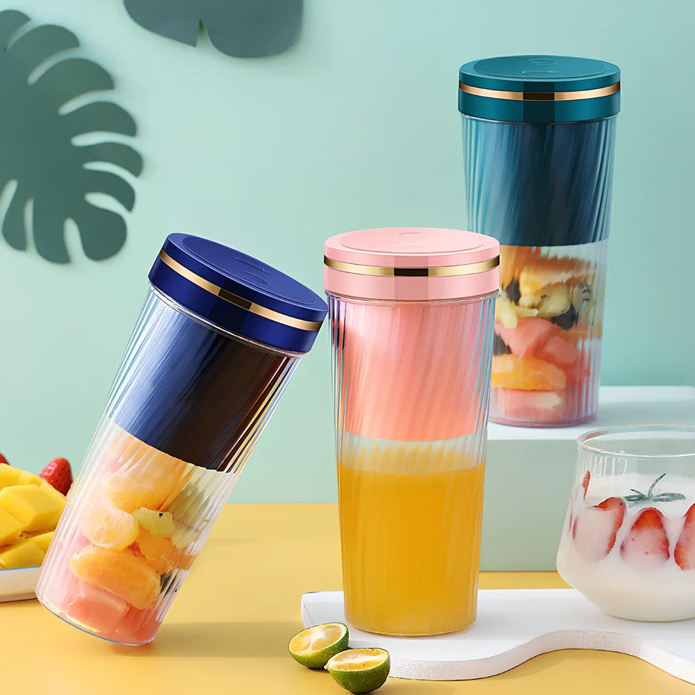 Green portable fruit juicer with 350ml capacity cup and 600ml pulp residue box