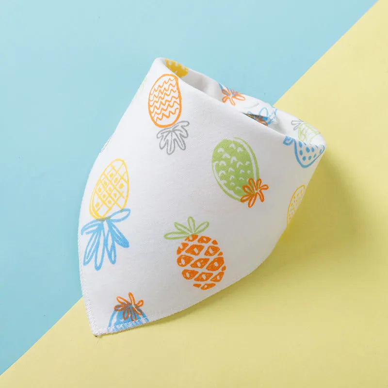 Cotton bandana baby bib, 95% cotton, 42cm, sweat absorbent, colourful designs like Pineapple and Dinosaur