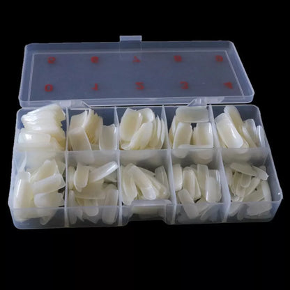 500 piece nail art box with transparent and natural French options for creative nail designs