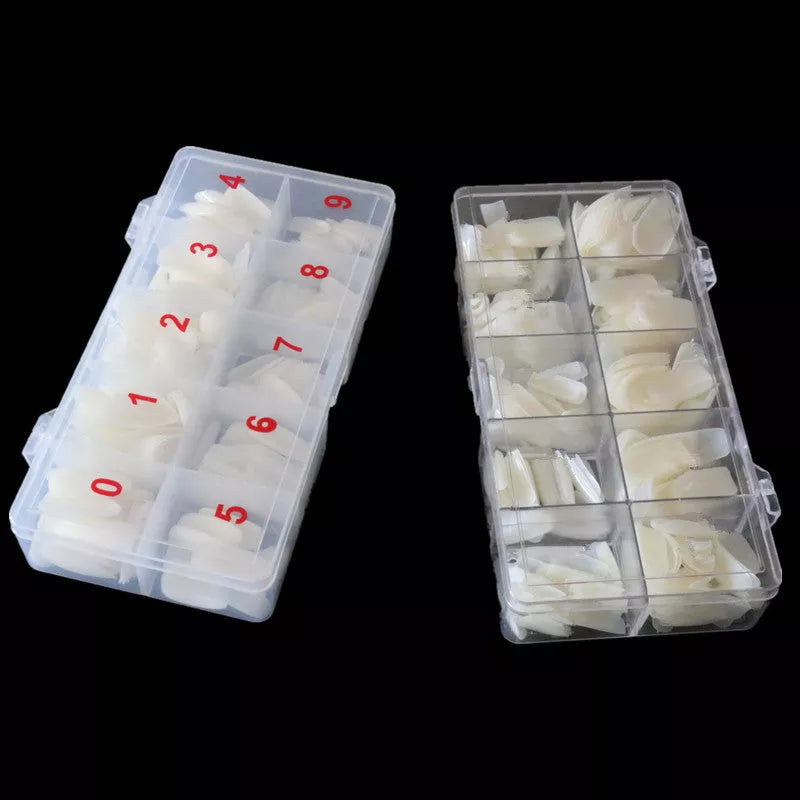 500 piece nail art box with transparent and natural French options for creative nail designs