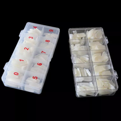 500 piece nail art box with transparent and natural French options for creative nail designs