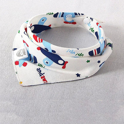 Cotton bandana baby bib, 95% cotton, 42cm, sweat absorbent, colourful designs like Pineapple and Dinosaur
