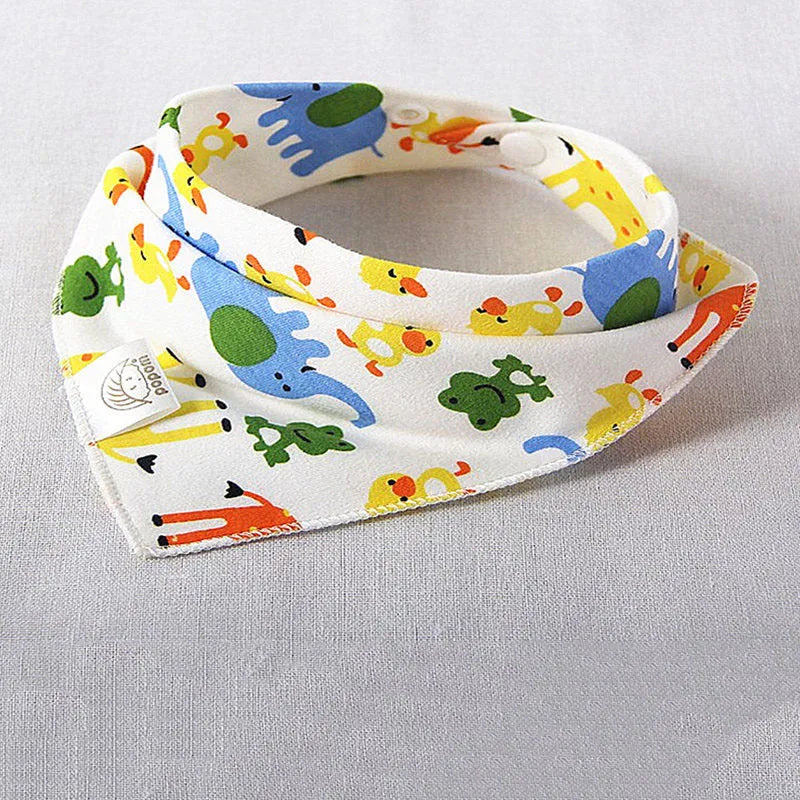 Cotton bandana baby bib, 95% cotton, 42cm, sweat absorbent, colourful designs like Pineapple and Dinosaur