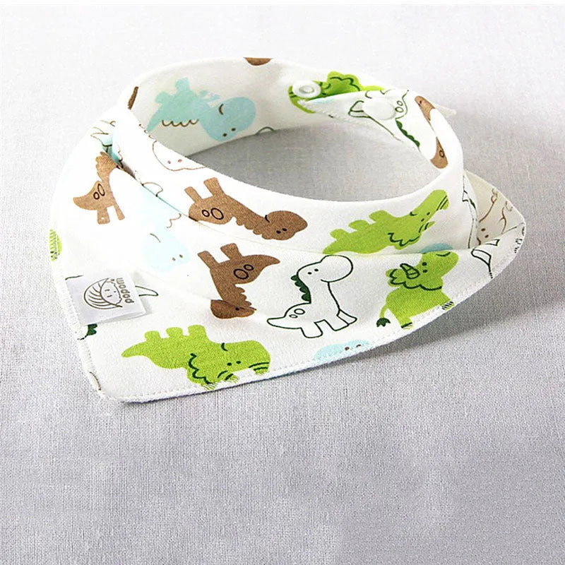 Cotton bandana baby bib, 95% cotton, 42cm, sweat absorbent, colourful designs like Pineapple and Dinosaur