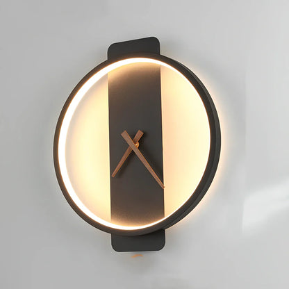 Nordic wall lamp with integrated clock measuring 300mm by 350mm in black square style