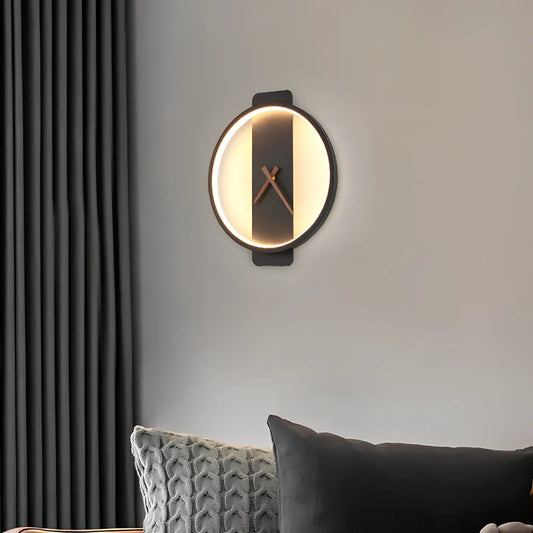 Nordic wall lamp with integrated clock measuring 300mm by 350mm in black square style