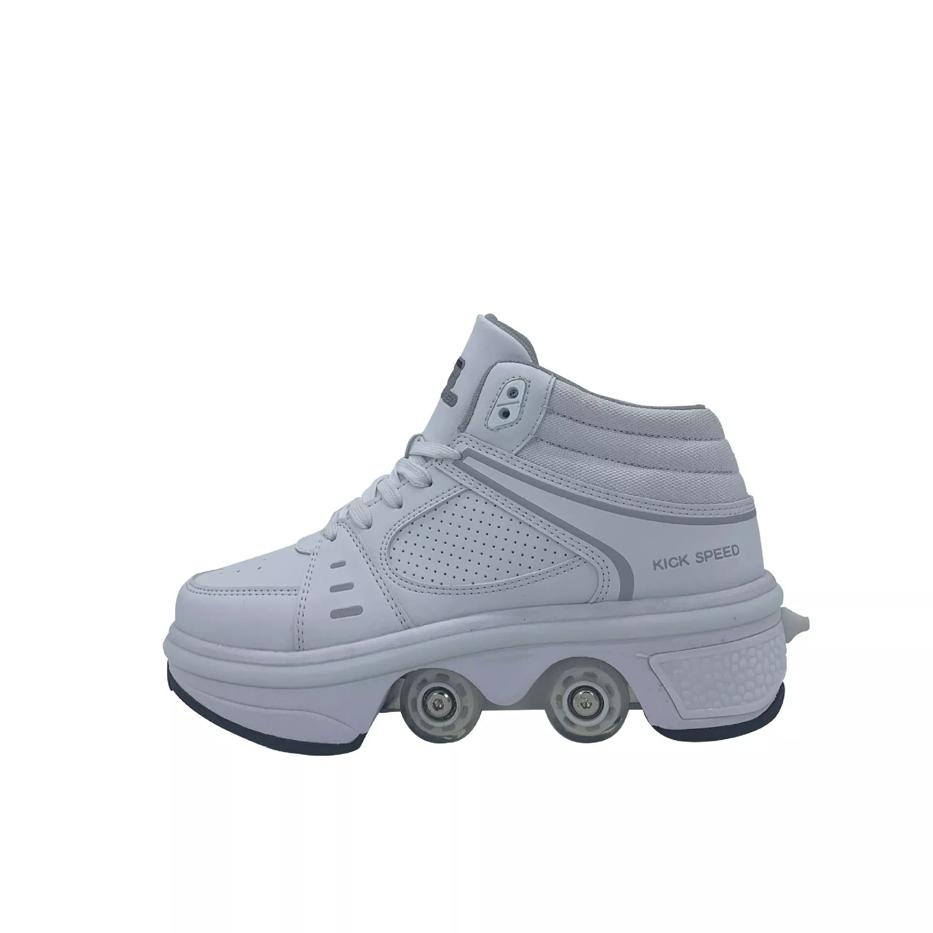 Dual-purpose roller skates with PU and microfiber upper and sea glass sole
