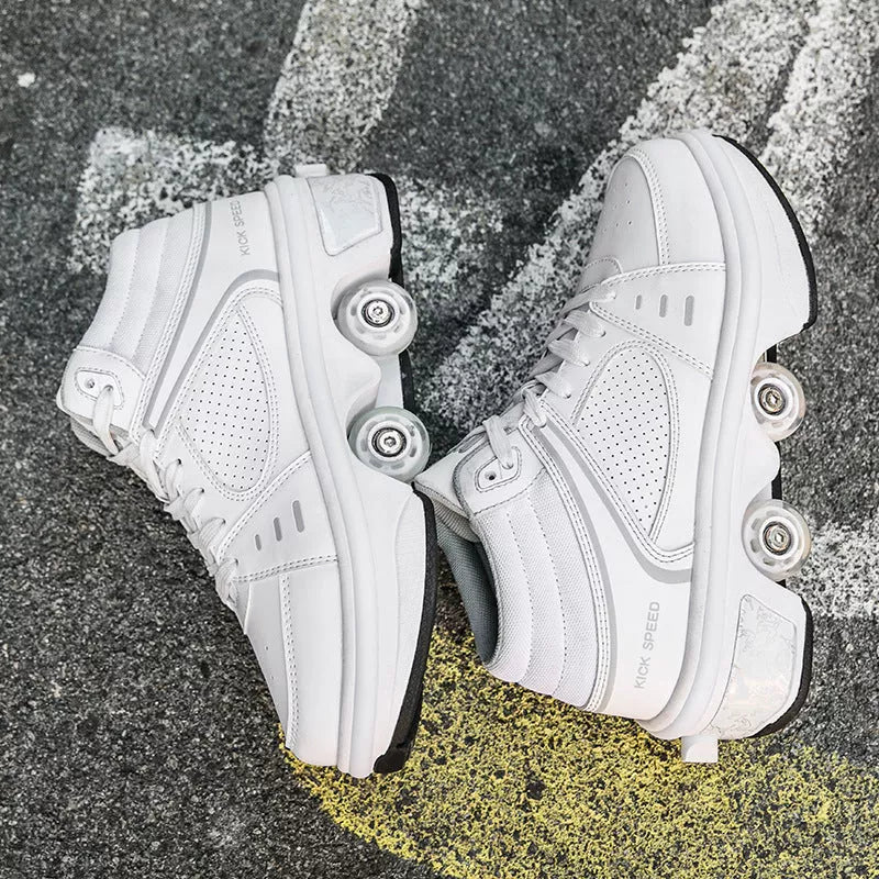 Dual-purpose roller skates with PU and microfiber upper and sea glass sole