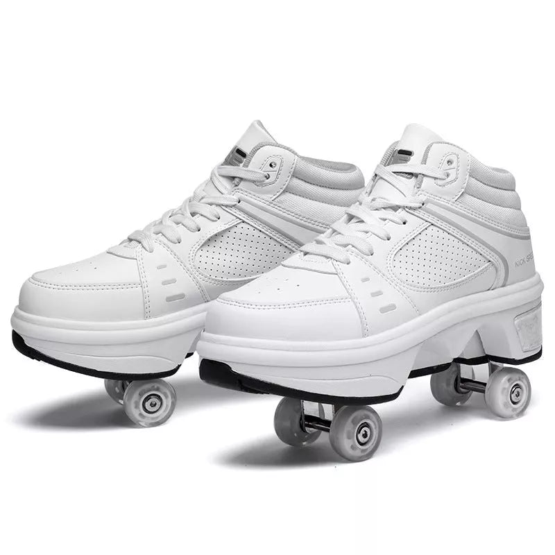 Dual-purpose roller skates with PU and microfiber upper and sea glass sole