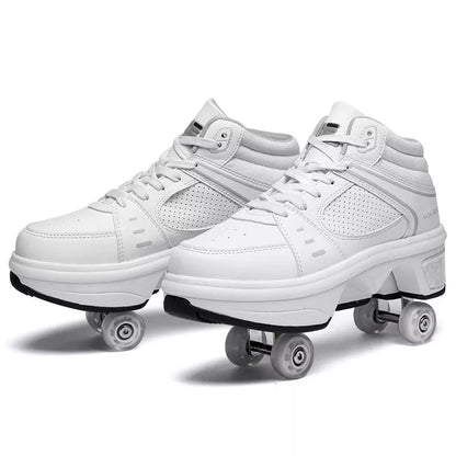 Dual-purpose roller skates with PU and microfiber upper and sea glass sole