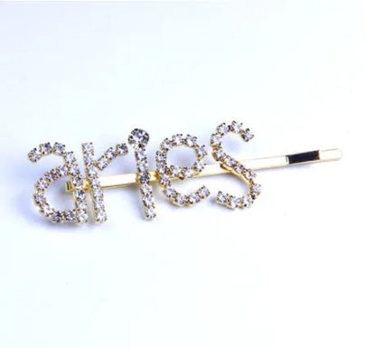 Golden electroplated one word clip hairpin with zodiac sign style options and individual packing