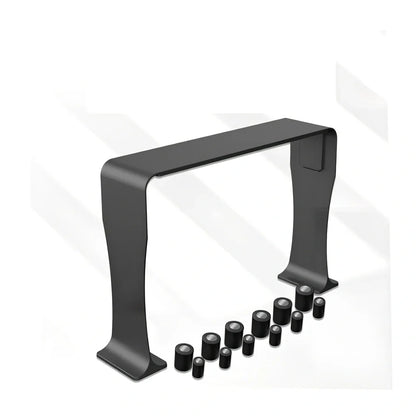 Black magnetic make-up brush drying rack with 12 silicone caps on desktop