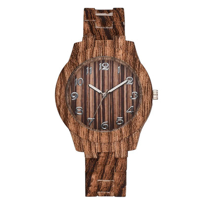 Men's and women's couple quartz watch with wood grain dial on a silicone strap