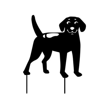 Acrylic dog silhouette garden stakes in three designs: big dog, sitting puppy, running puppy