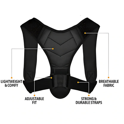 Black leather posture correction belt measuring 25x17cm for youth back support