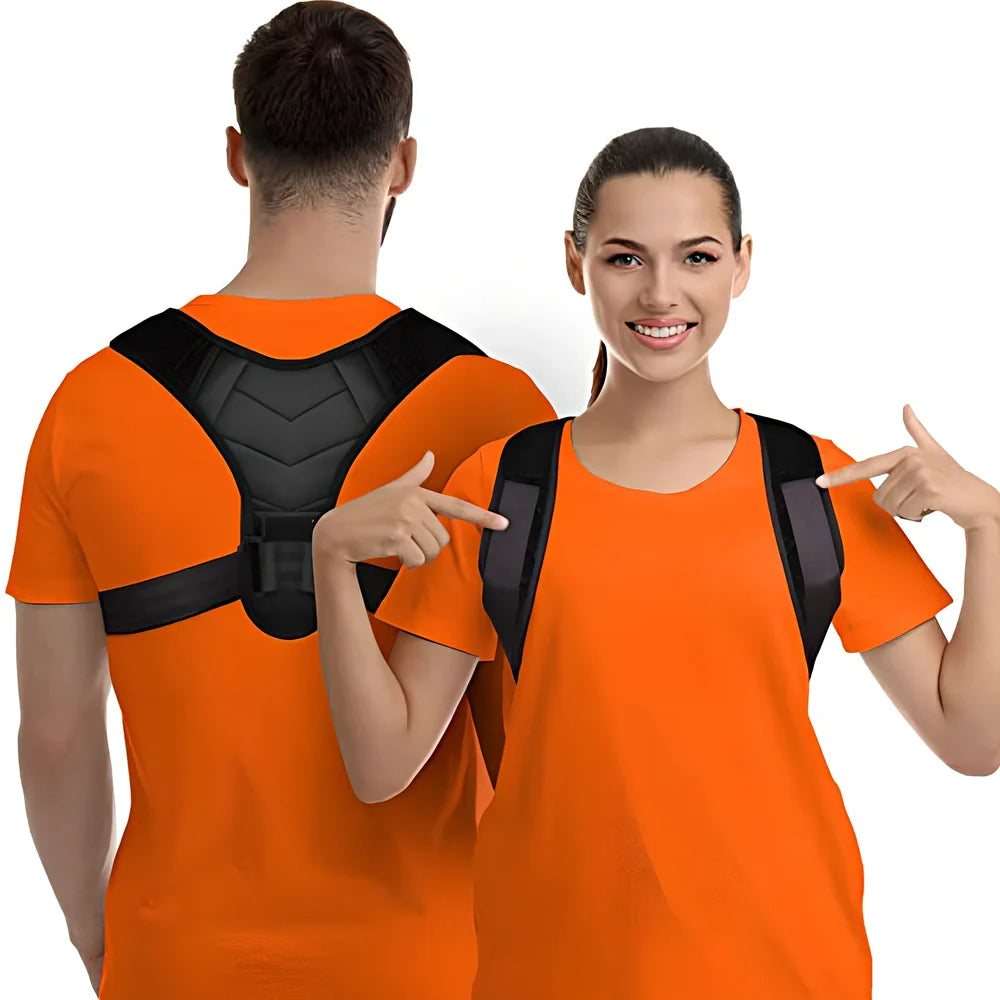 Black leather posture correction belt measuring 25x17cm for youth back support
