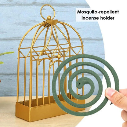 Nordic iron mosquito coil holder with birdcage design in black and gold