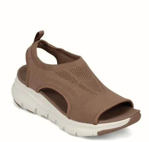Fish mouth flying weave flat sandals with PU sole, solid colour, sizes 35-45