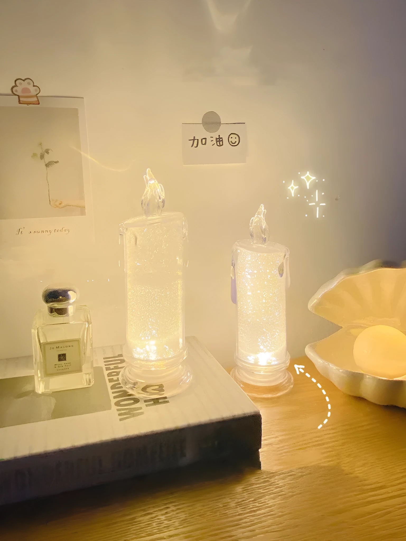 LED bedroom atmosphere light with message board showing simulation candle and message board design options