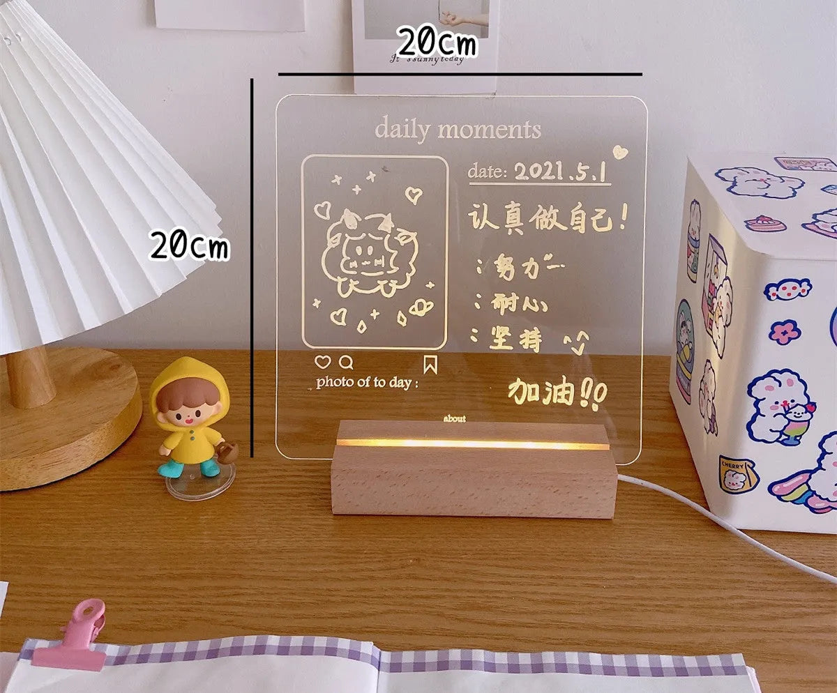 LED bedroom atmosphere light with message board showing simulation candle and message board design options