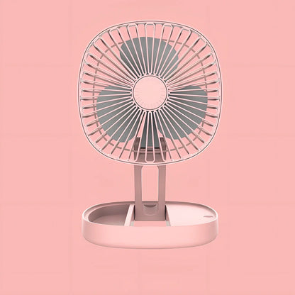 White folding desktop fan with ice cube groove and USB cable for portable cooling