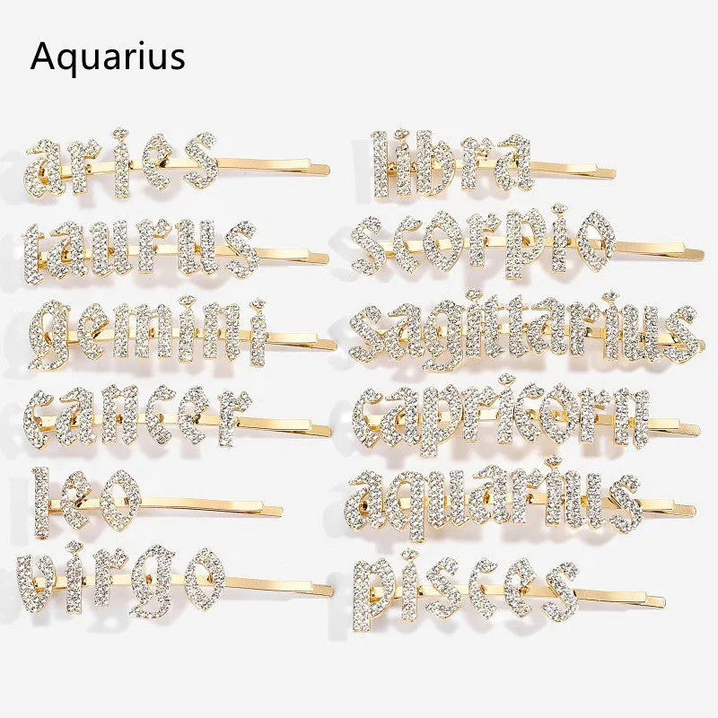 Golden electroplated one word clip hairpin with zodiac sign style options and individual packing