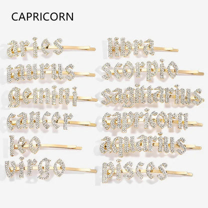 Golden electroplated one word clip hairpin with zodiac sign style options and individual packing