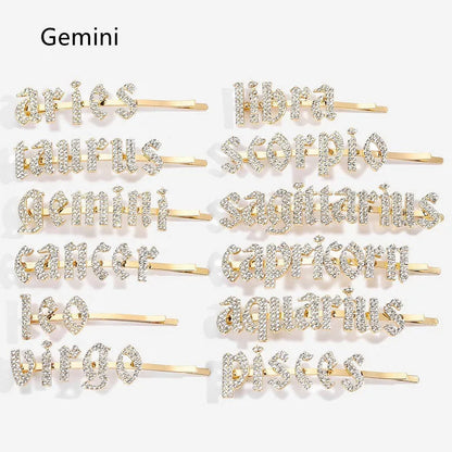 Golden electroplated one word clip hairpin with zodiac sign style options and individual packing
