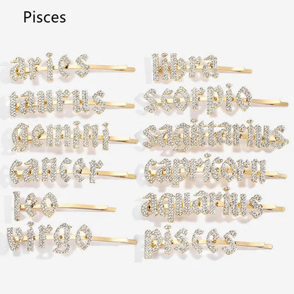 Golden electroplated one word clip hairpin with zodiac sign style options and individual packing