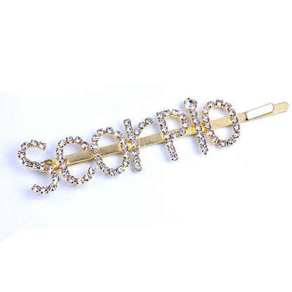 Golden electroplated one word clip hairpin with zodiac sign style options and individual packing