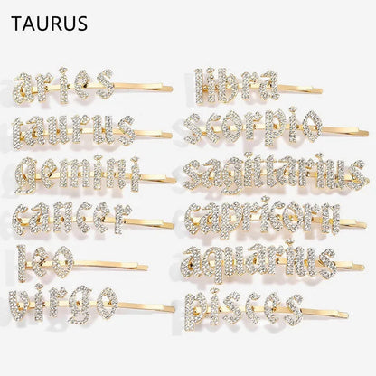 Golden electroplated one word clip hairpin with zodiac sign style options and individual packing