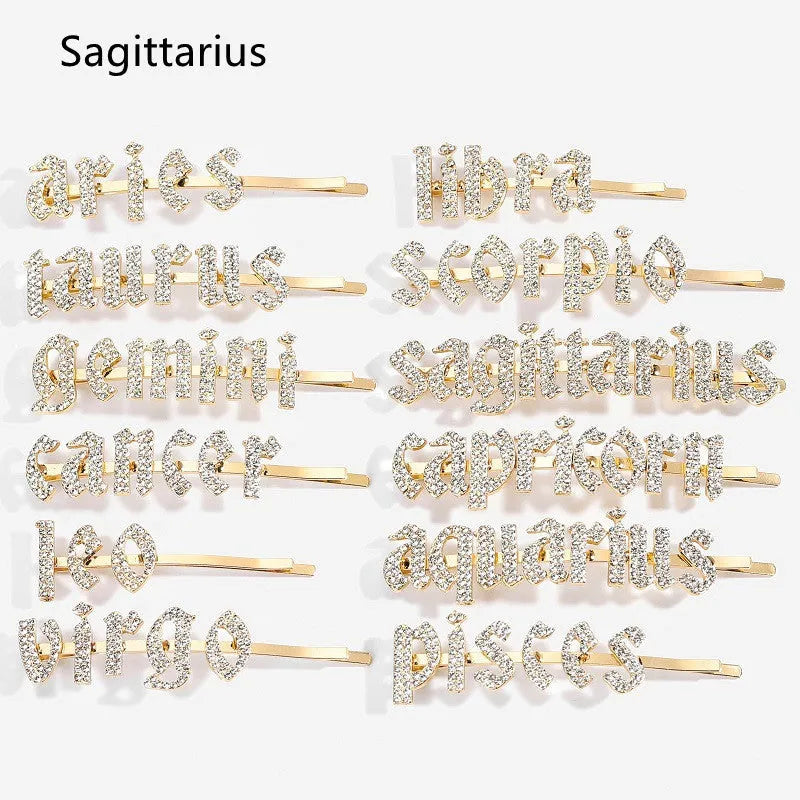 Golden electroplated one word clip hairpin with zodiac sign style options and individual packing