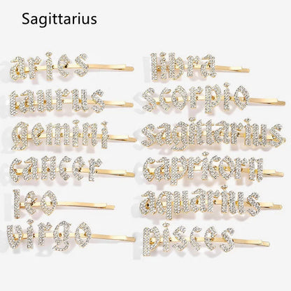 Golden electroplated one word clip hairpin with zodiac sign style options and individual packing
