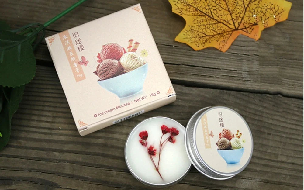 Guofeng solid perfume balm showing 4cm diameter circular format with three colour variants