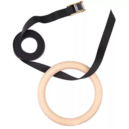 Birch wood fitness rings with nylon straps for gymnastics and workout