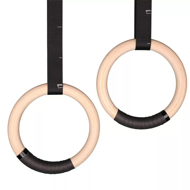 Birch wood fitness rings with nylon straps for gymnastics and workout