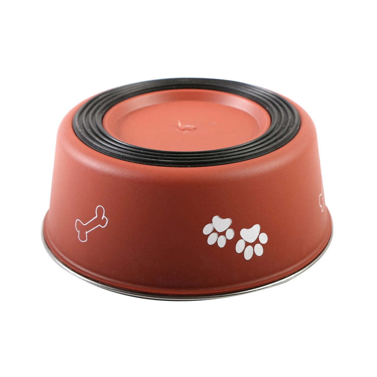 Pet stainless steel food bowl with PP base, sizes S to XL, 12.5cm to 17cm, random colour