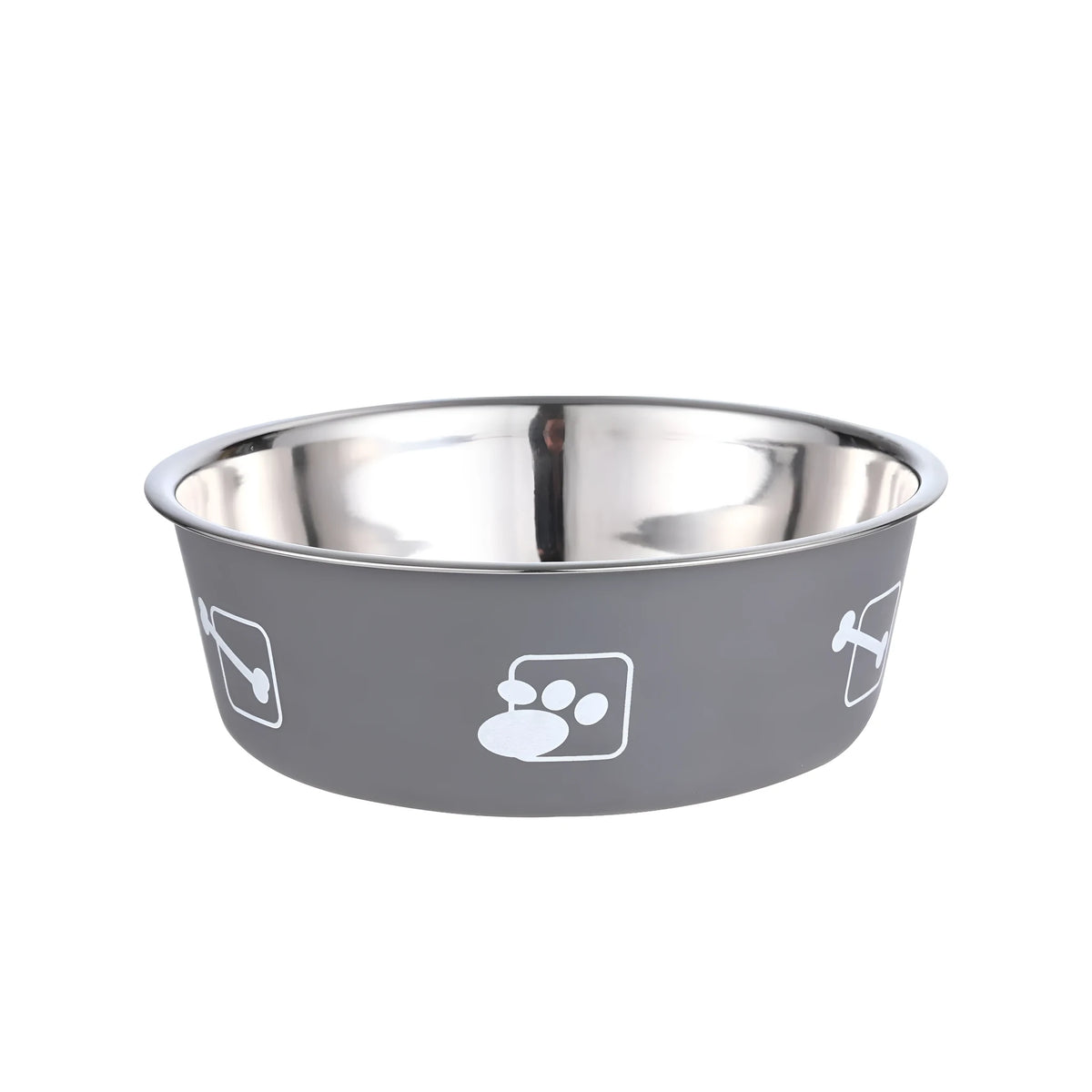 Pet stainless steel food bowl with PP base, sizes S to XL, 12.5cm to 17cm, random colour