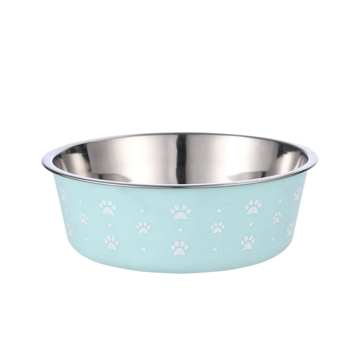 Pet stainless steel food bowl with PP base, sizes S to XL, 12.5cm to 17cm, random colour