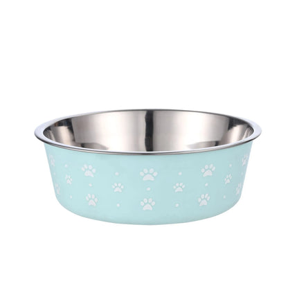 Pet stainless steel food bowl with PP base, sizes S to XL, 12.5cm to 17cm, random colour