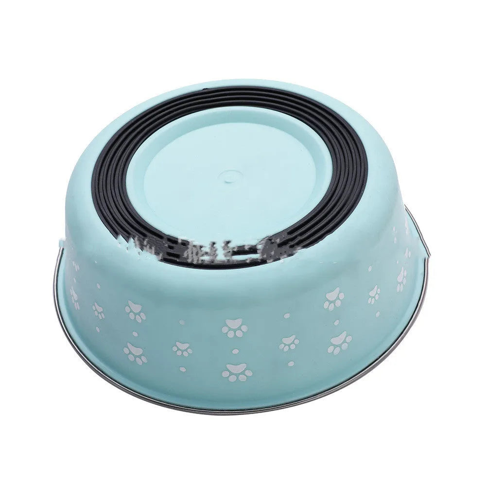 Pet stainless steel food bowl with PP base, sizes S to XL, 12.5cm to 17cm, random colour